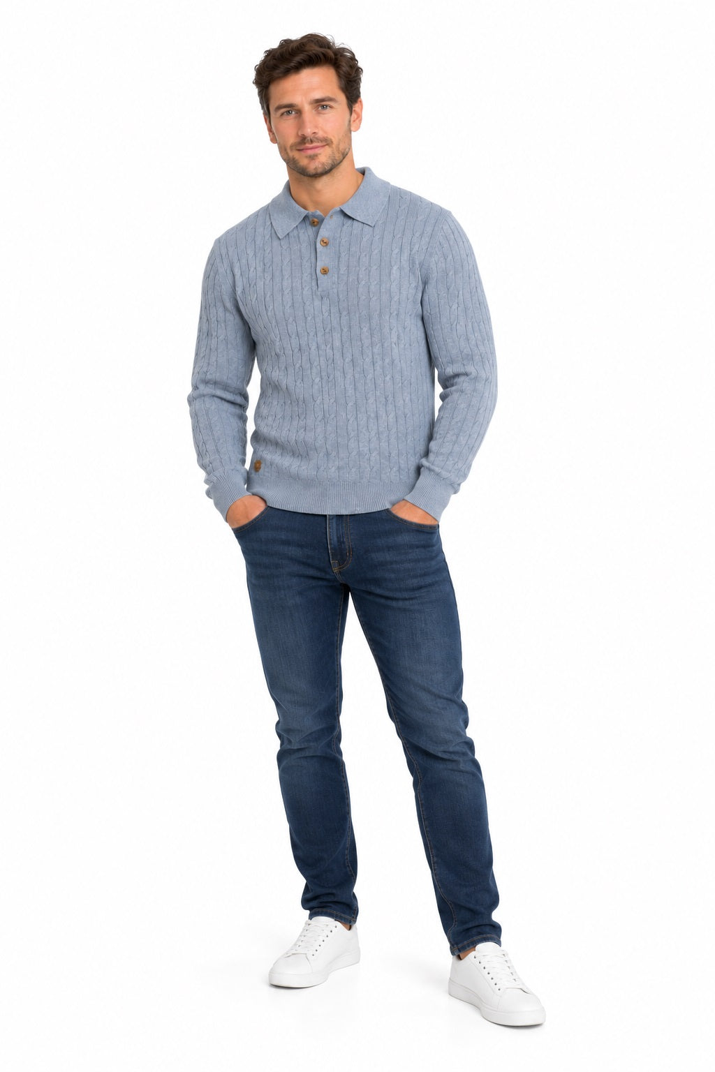 6th Sense Hugo Button Neck Sweater - Tradewind