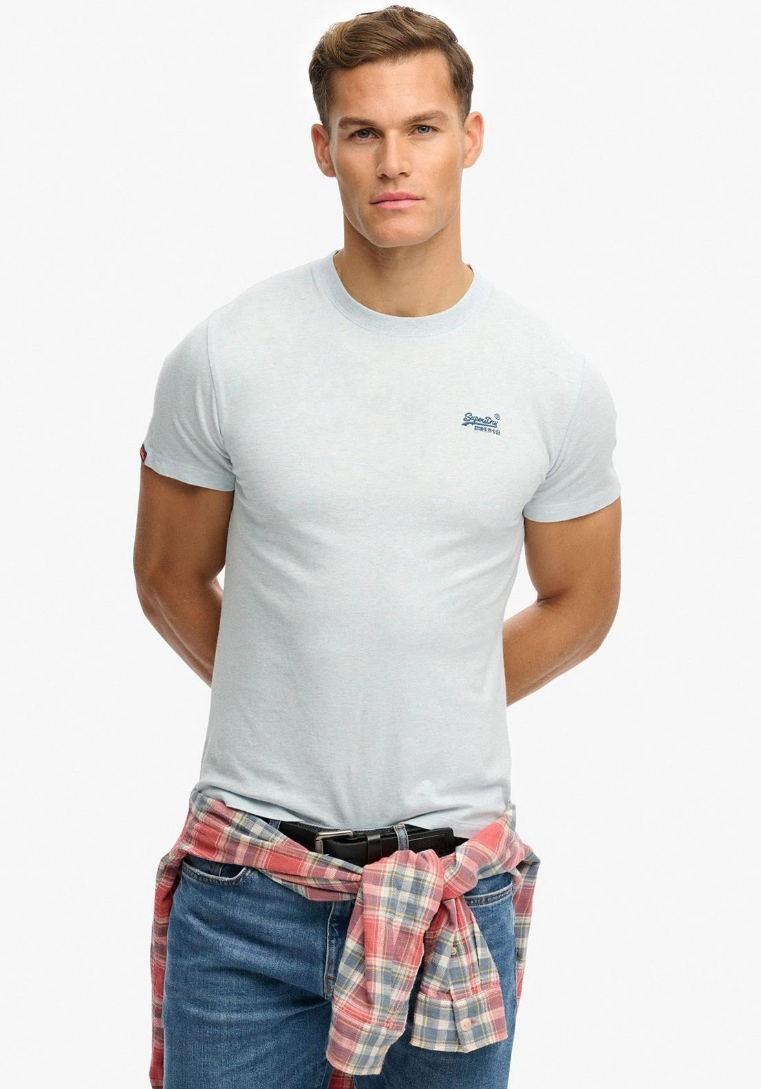 Superdry Cotton Essential Logo Embroidered T-Shirt - Icy Blue Marl/Navy