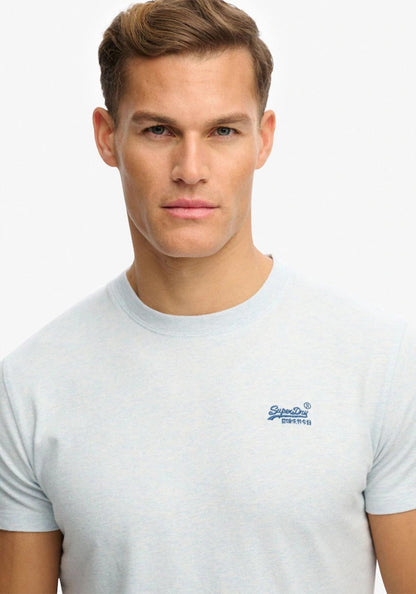 Superdry Cotton Essential Logo Embroidered T-Shirt - Icy Blue Marl/Navy