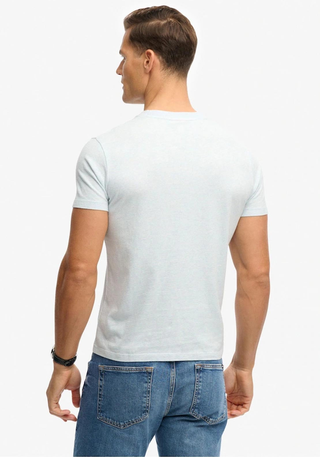 Superdry Cotton Essential Logo Embroidered T-Shirt - Icy Blue Marl/Navy