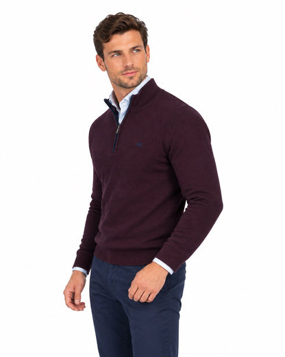 Andre Inch Half Zip Sweater - Burgundy