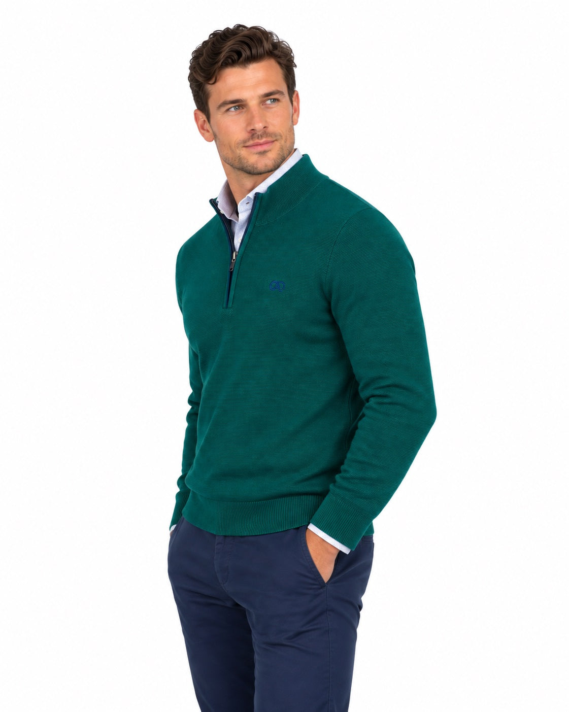 Andre Inch Half Zip Sweater - Forest