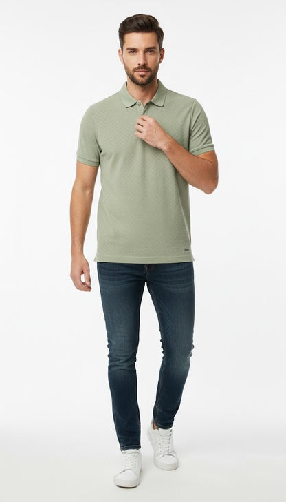 6th Sense Jacquard Short Sleeve Polo Shirt - Eucalyptus