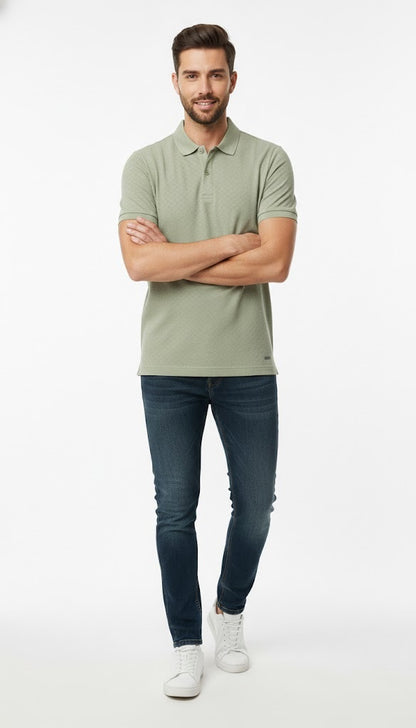 6th Sense Jacquard Short Sleeve Polo Shirt - Eucalyptus