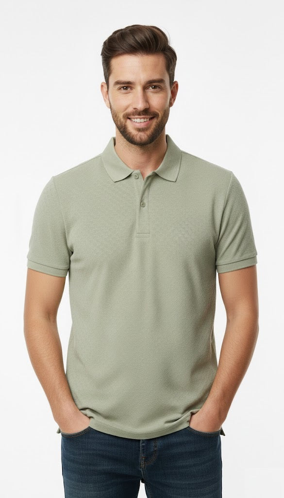 6th Sense Jacquard Short Sleeve Polo Shirt - Eucalyptus