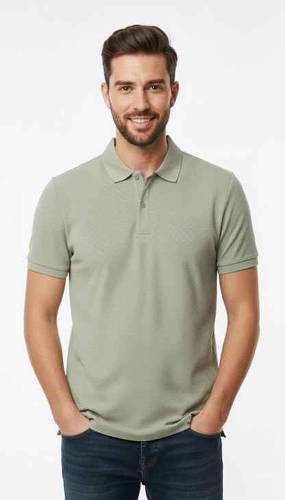 6th Sense Jacquard Short Sleeve Polo Shirt - Eucalyptus
