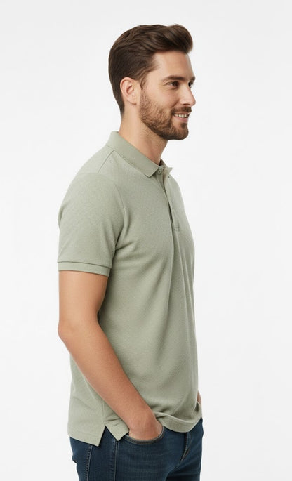 6th Sense Jacquard Short Sleeve Polo Shirt - Eucalyptus