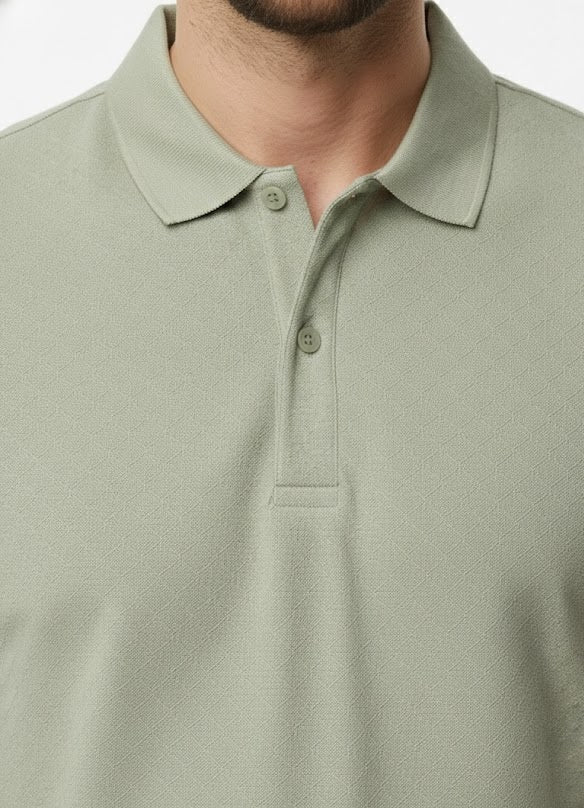 6th Sense Jacquard Short Sleeve Polo Shirt - Eucalyptus