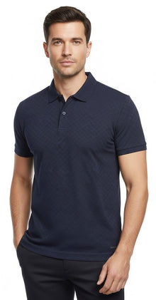 6th Sense Jacquard Short Sleeve Polo Shirt - Navy