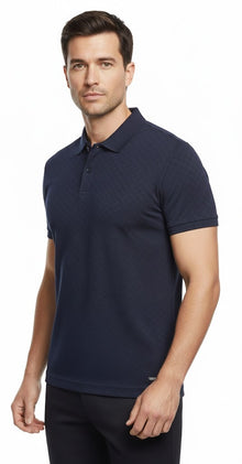 6th Sense Jacquard Short Sleeve Polo Shirt - Navy