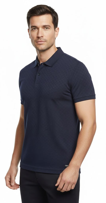 6th Sense Jacquard Short Sleeve Polo Shirt - Navy