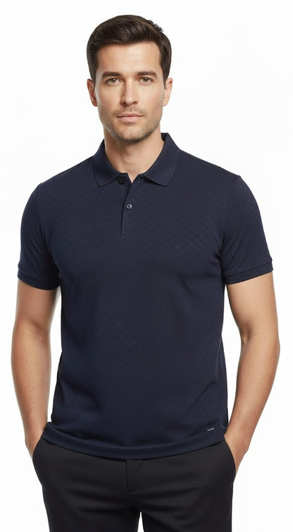 6th Sense Jacquard Short Sleeve Polo Shirt - Navy