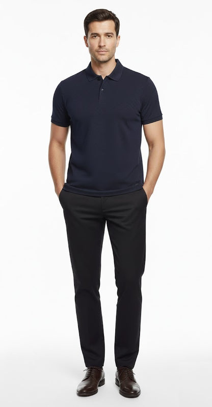 6th Sense Jacquard Short Sleeve Polo Shirt - Navy