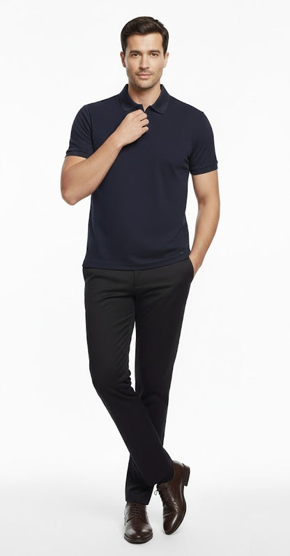 6th Sense Jacquard Short Sleeve Polo Shirt - Navy
