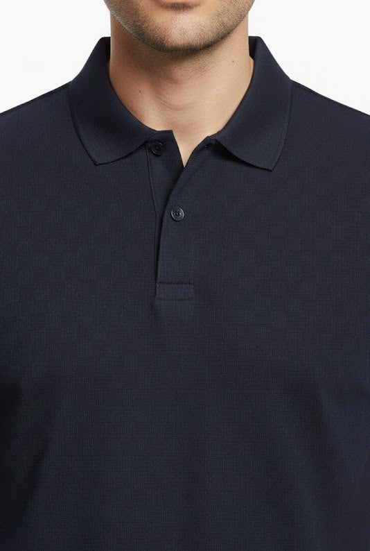 6th Sense Jacquard Short Sleeve Polo Shirt - Navy