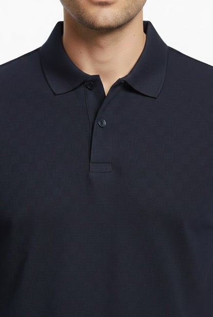 6th Sense Jacquard Short Sleeve Polo Shirt - Navy
