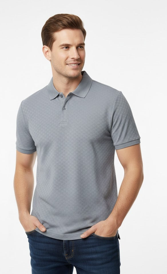 6th Sense Jacquard Short Sleeve Polo Shirt - Tradewind