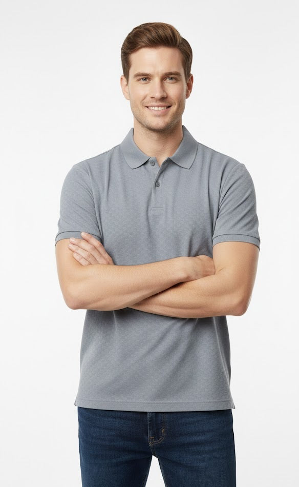 6th Sense Jacquard Short Sleeve Polo Shirt - Tradewind