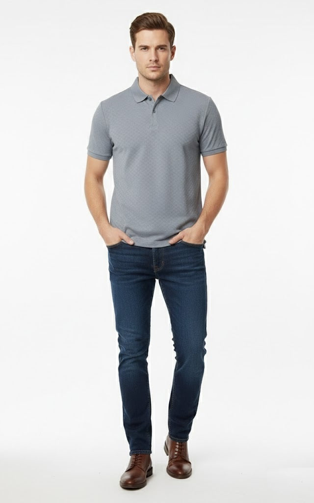 6th Sense Jacquard Short Sleeve Polo Shirt - Tradewind