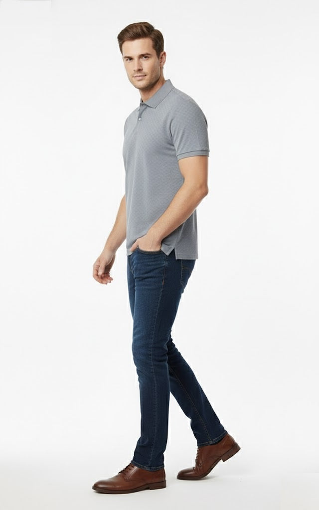 6th Sense Jacquard Short Sleeve Polo Shirt - Tradewind