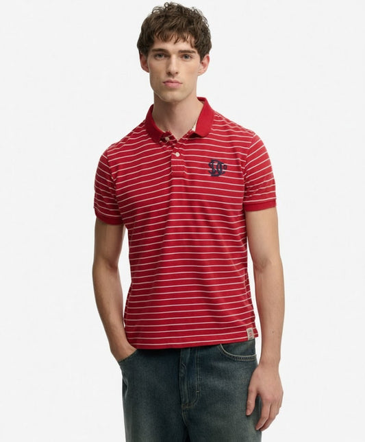 Superdry Vintage Stripe Jersey Polo Shirt - Red Stripe