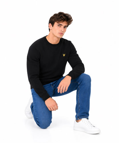 Lyle & Scott Cotton Merino Crew Neck Sweater - Jet Black