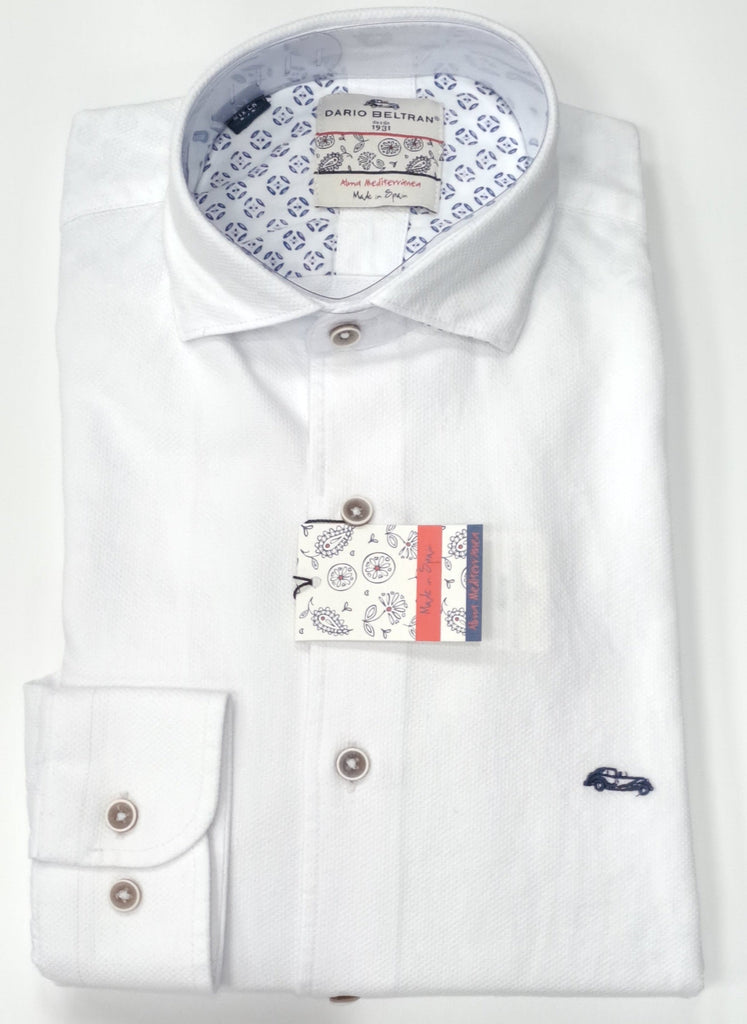 Dario Beltran Laspun Regular Fit Long Sleeve Shirt - White