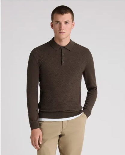 Remus Uomo Long Sleeve Polo Shirt - Dark Brown