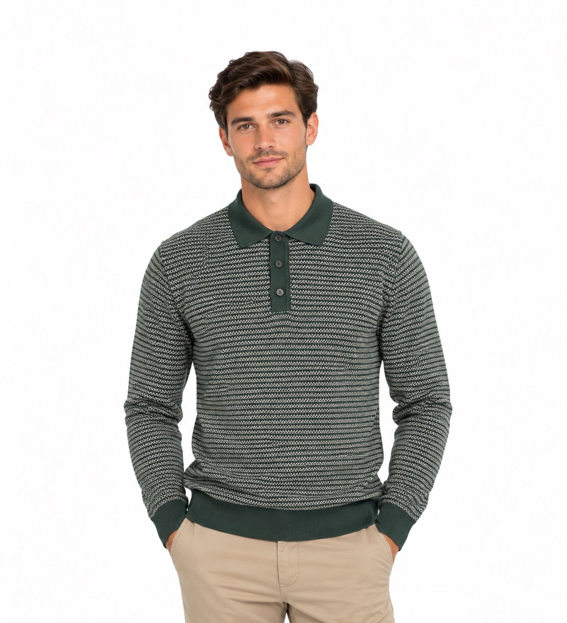 Remus Uomo Long Sleeve Polo Shirt - Dark Green