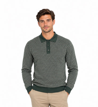 Remus Uomo Long Sleeve Polo Shirt - Dark Green