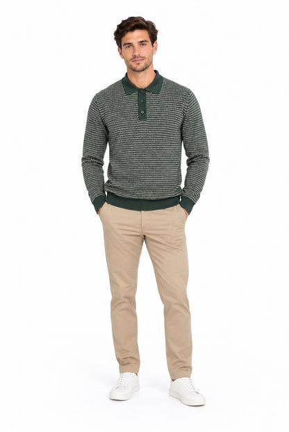 Remus Uomo Long Sleeve Polo Shirt - Dark Green