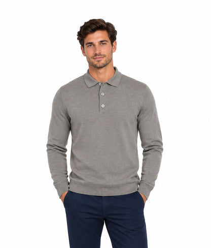 Remus Uomo Long Sleeve Polo Shirt - Light Grey