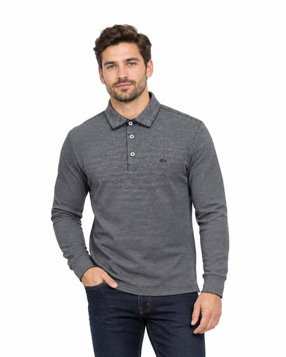 Dario Beltran Long Sleeve Polo Shirt - Grey/Navy