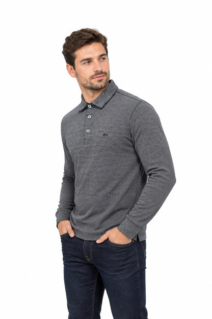 Dario Beltran Long Sleeve Polo Shirt - Grey/Navy