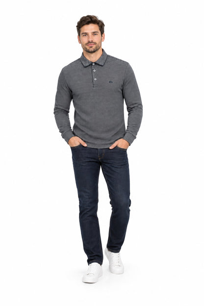 Dario Beltran Long Sleeve Polo Shirt - Grey/Navy