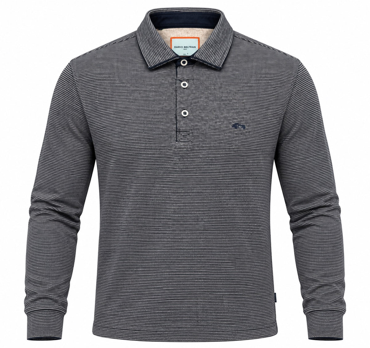 Dario Beltran Long Sleeve Polo Shirt - Grey/Navy