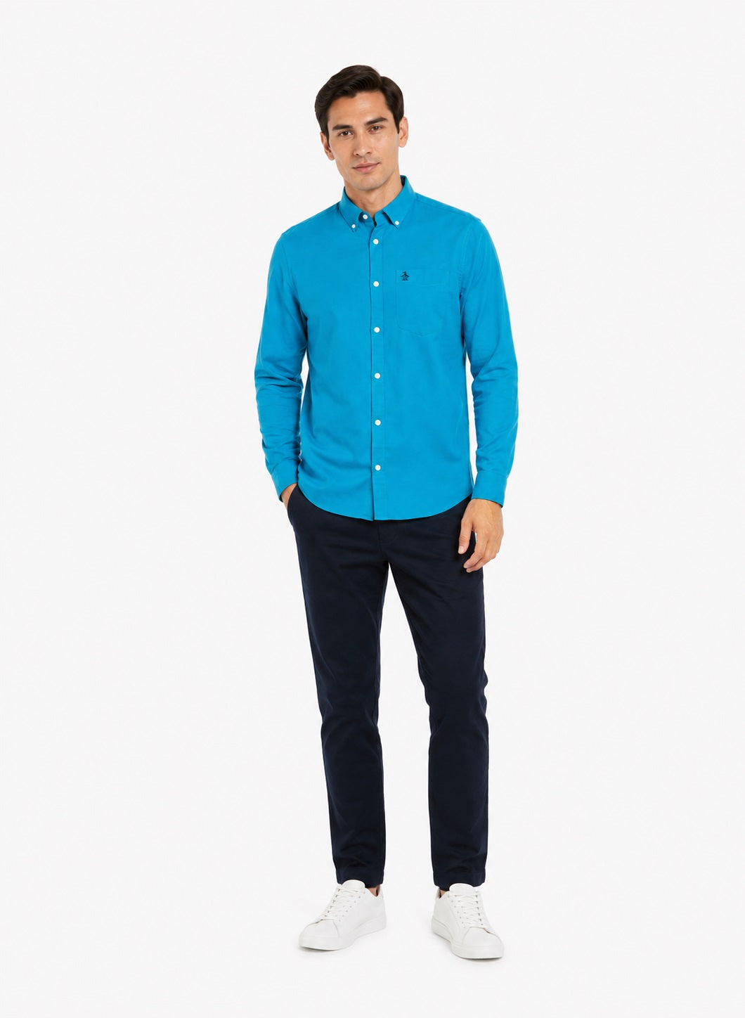 Original Penguin Eco Stretch Oxford Long Sleeve Shirt - Mosaic Blue