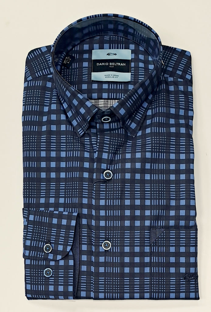 Dario Beltran Maneje Regular Fit Check Shirt 1343 - Navy/Blue