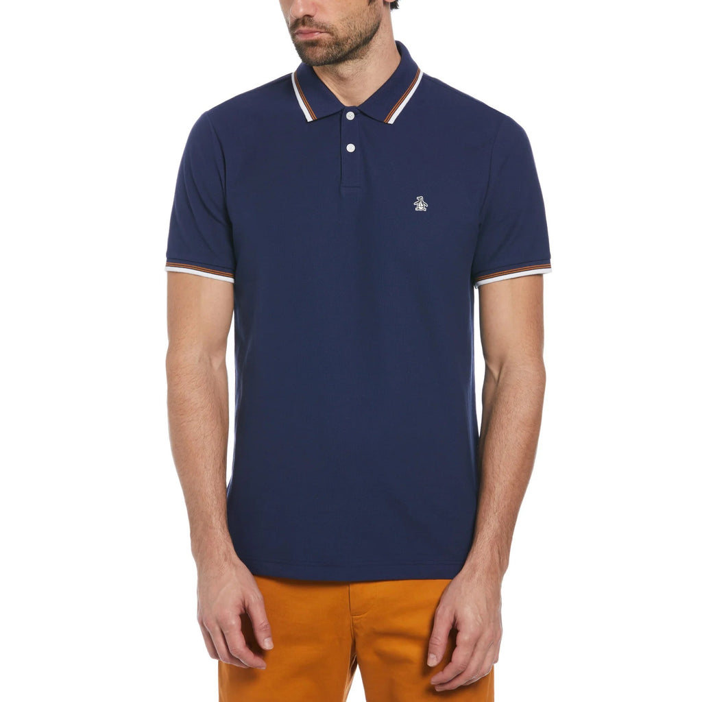 Original Penguin Organic Cotton Tipped Collar Polo Shirt - Medieval Blue