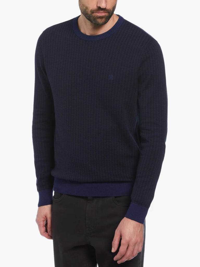 Original Penguin Jacquard Knit Cotton Jumper - Medieval Blue