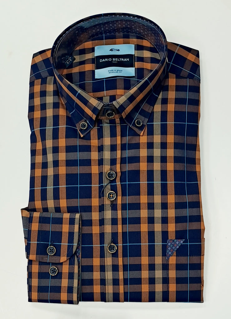 Dario Beltran Morro Regular Fit Check Shirt 1420 - Brown/Navy