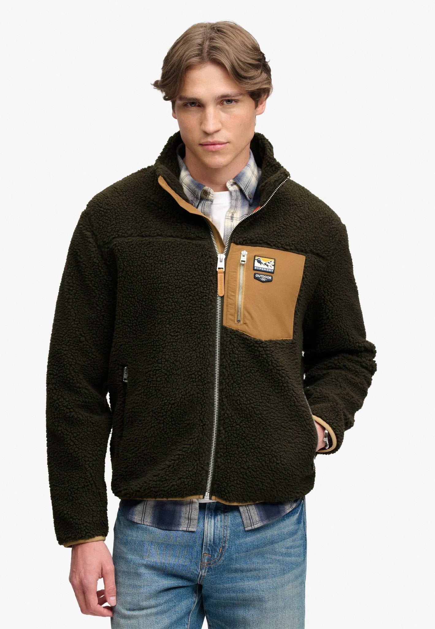 Superdry Mountain Full Zip Fleece Jacket - Surplus Goods Olive/Deep Brown