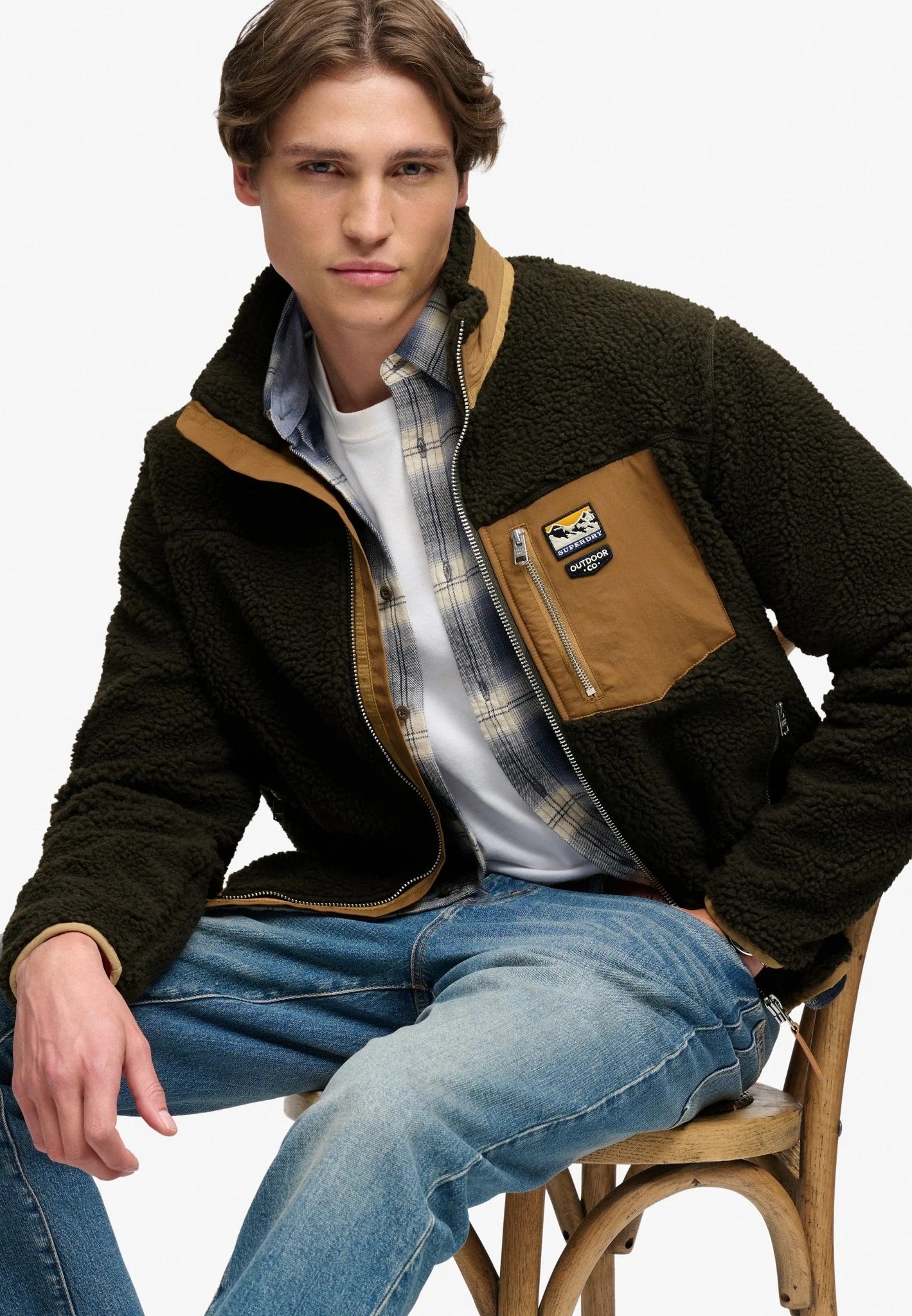 Superdry Mountain Full Zip Fleece Jacket - Surplus Goods Olive/Deep Brown