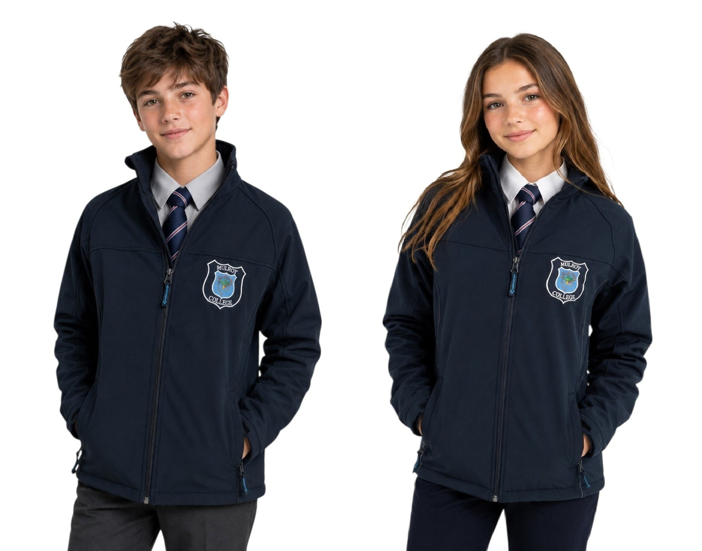Mulroy College Unisex Soft Shell Jacket With Concealed Hood - Navy
