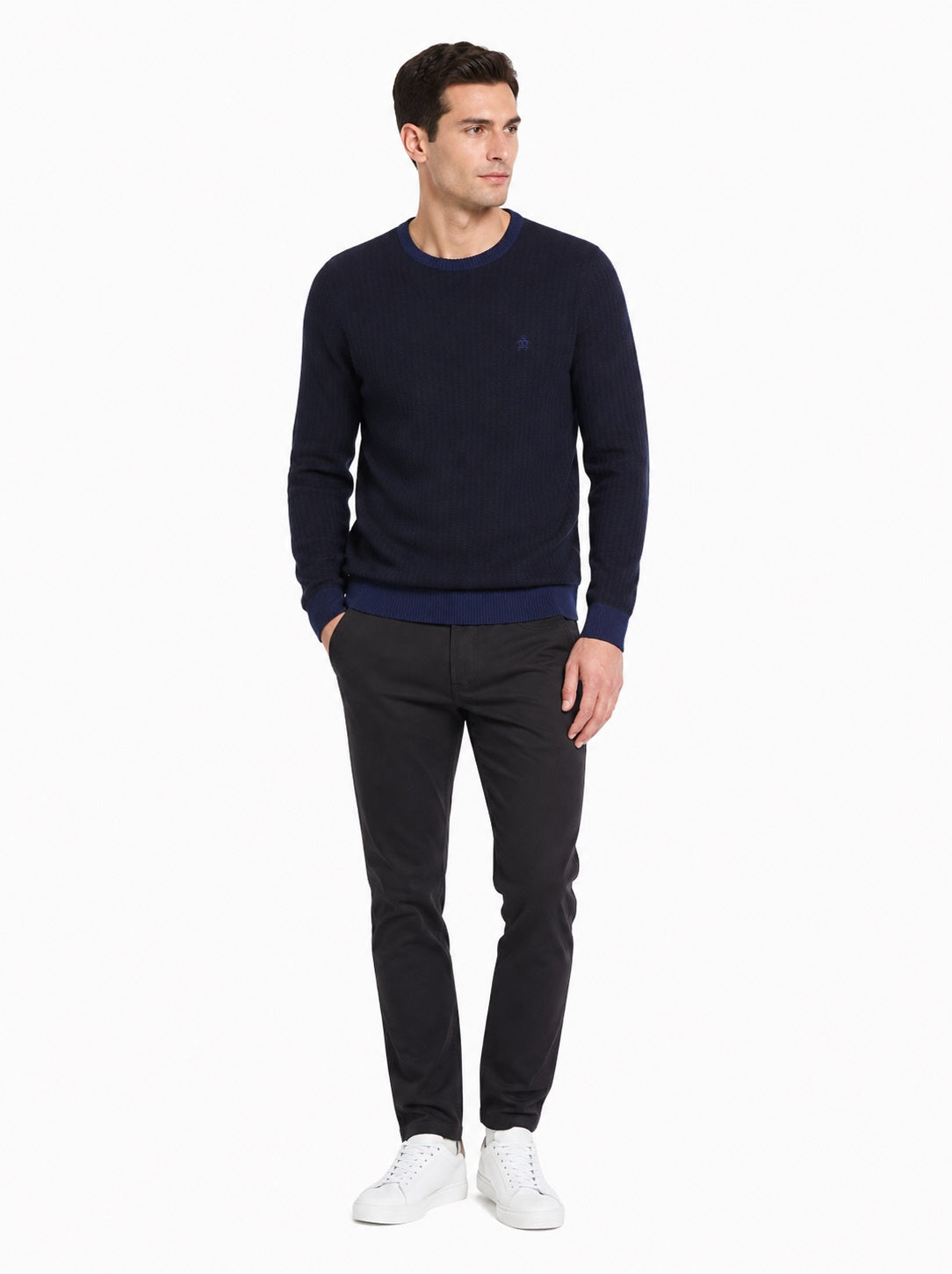 Original Penguin Jacquard Knit Cotton Jumper - Medieval Blue