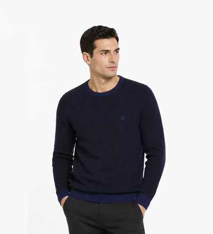 Original Penguin Jacquard Knit Cotton Jumper - Medieval Blue
