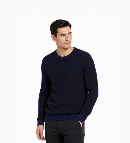 Original Penguin Jacquard Knit Cotton Jumper - Medieval Blue