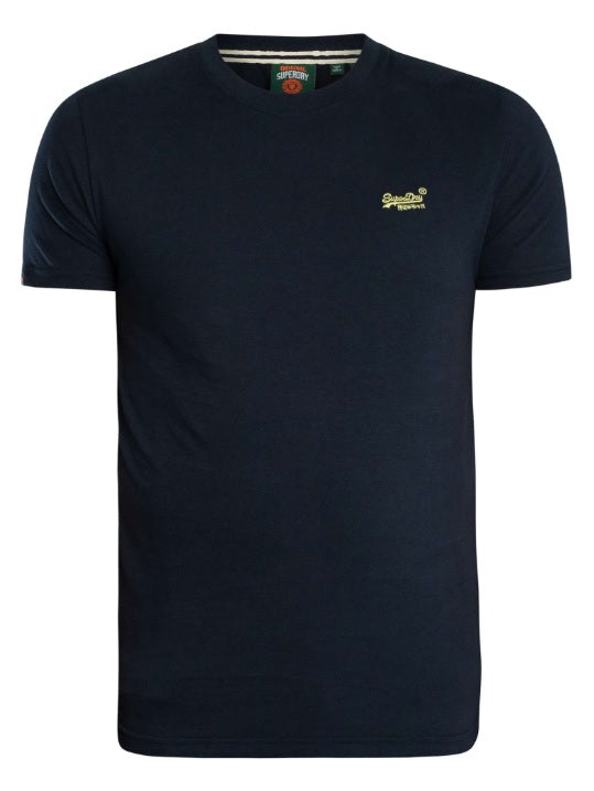 Superdry Cotton Essential Logo Embroidered T-Shirt - Nautical Navy/Yellow