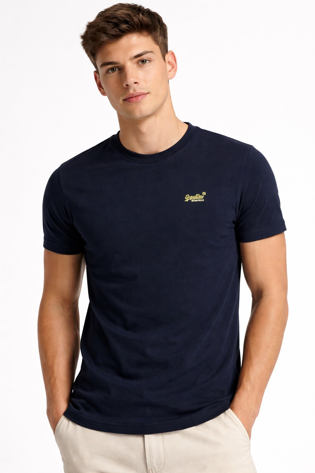 Superdry Cotton Essential Logo Embroidered T-Shirt - Nautical Navy/Yellow