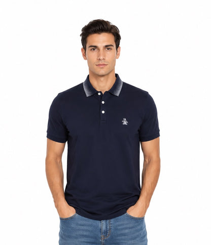Original Penguin Checkered Collar Polo Shirt - Dark Sapphire